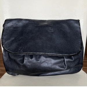 Authentic FENDI Vintage Black Hobo Clutch Bag Purse 100% Leather!